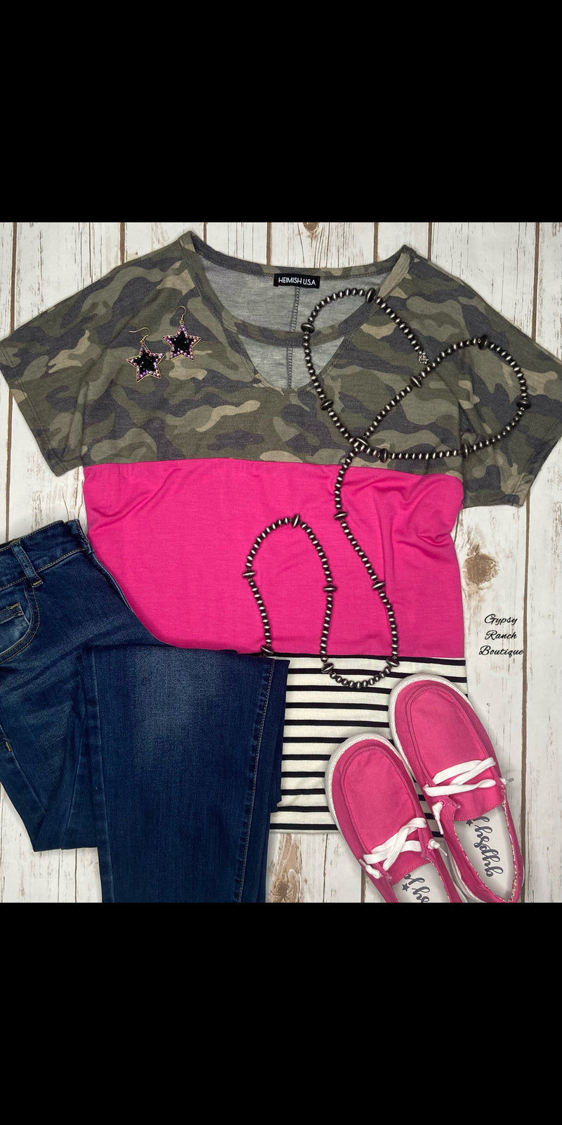Mackie Pink Camo Stripe Top - Also in Plus Size