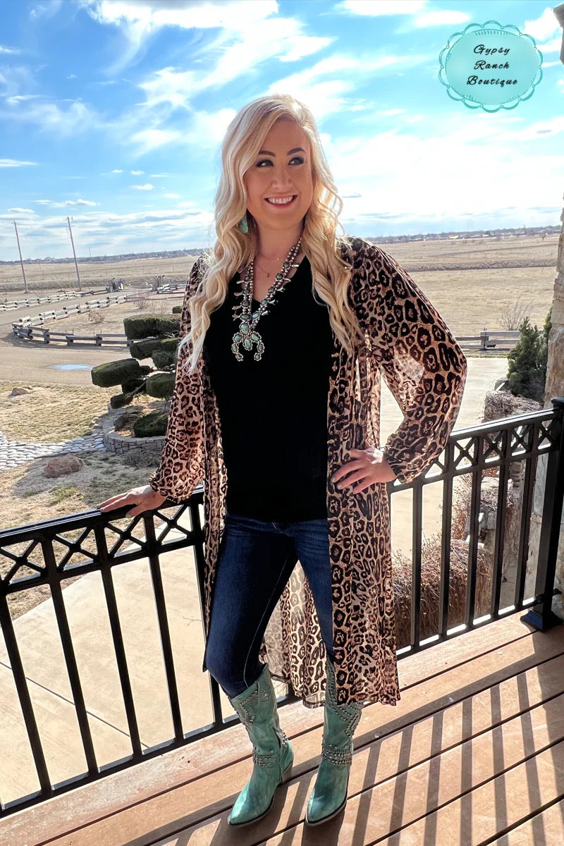 Mirage Leopard Duster Bubble Sleeve Kimono - Also in Plus Size