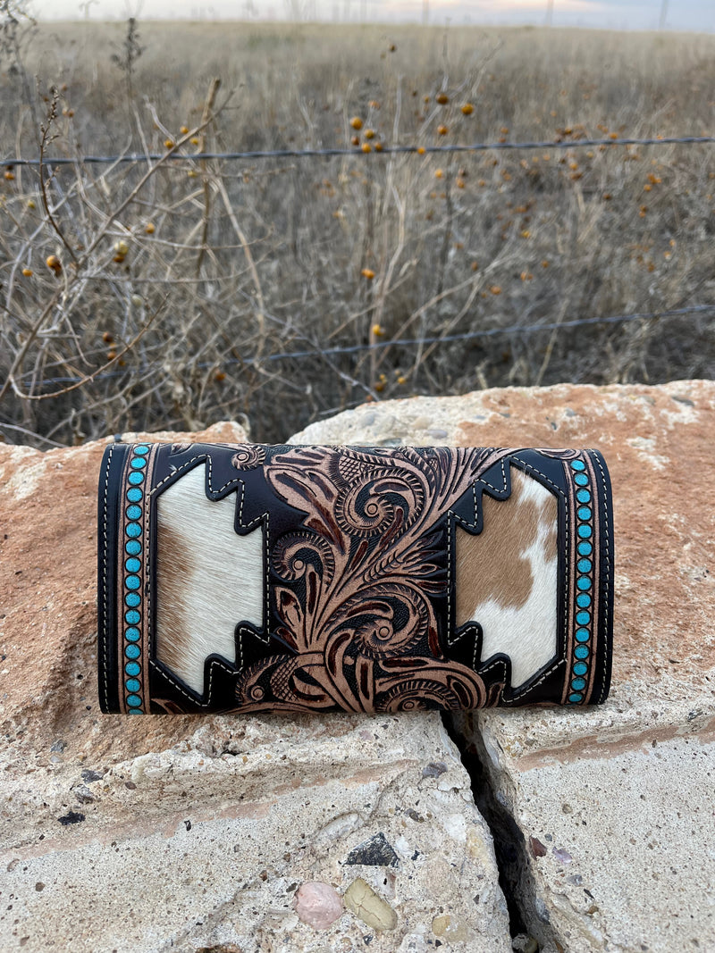 Burleson Turquoise Leather Tooled Wallet