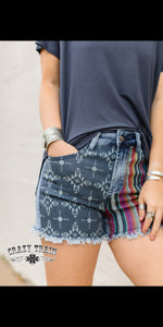 River Bend Serape Aztec Denim Shorts