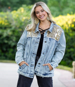 Dress to Impress Distressed Denim Sequin Jacket - Also in Plus Size
