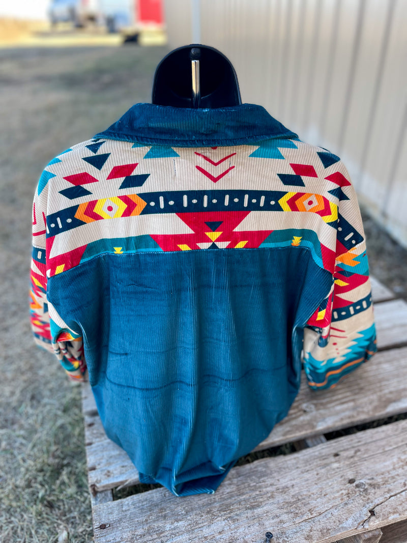 Better Days Velvet Aztec Button Up Shacket Top