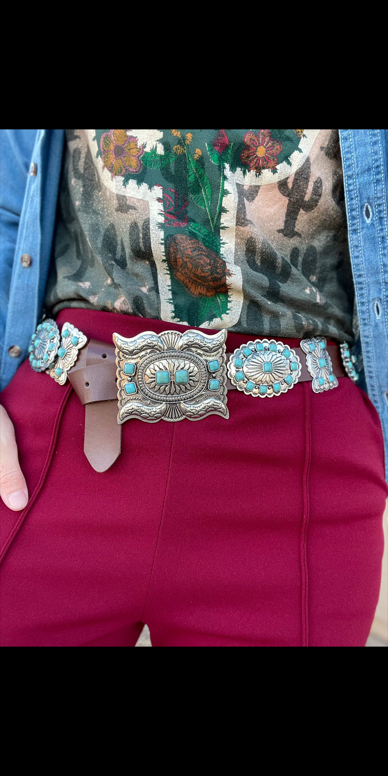 Dallam County Brown Silver Turquoise Concho Belt