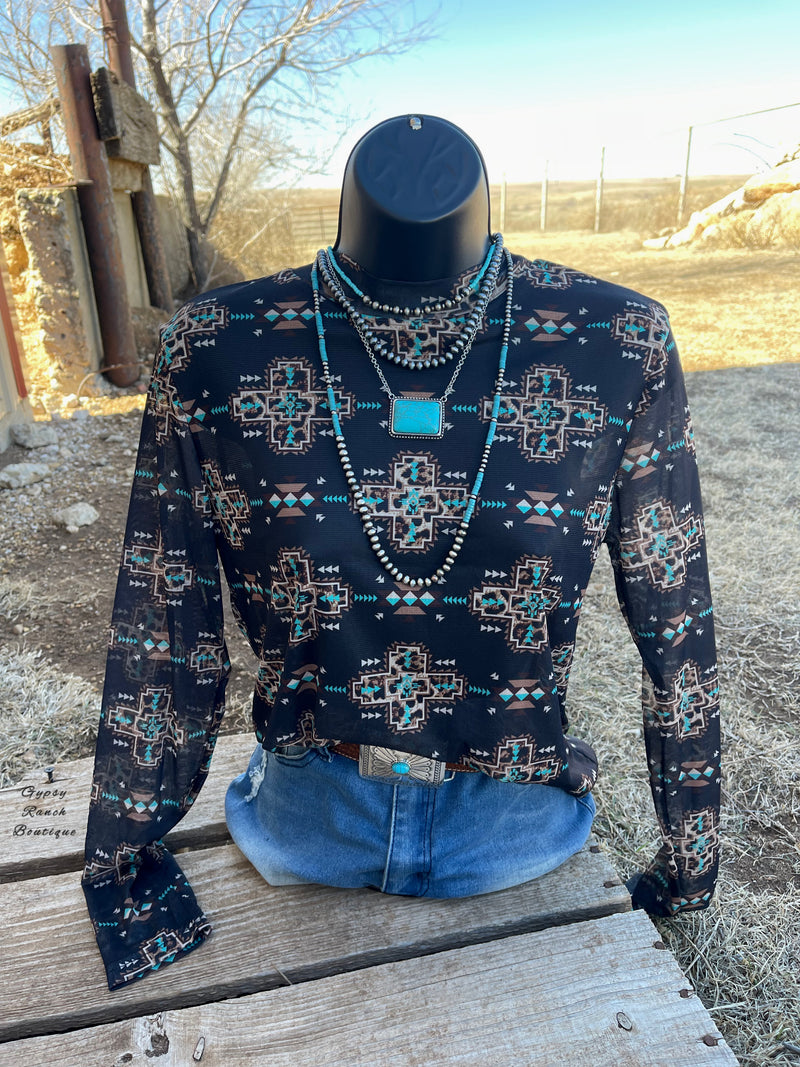 Morant Leopard Aztec Cross Mesh Layering Top - Also in Plus Size