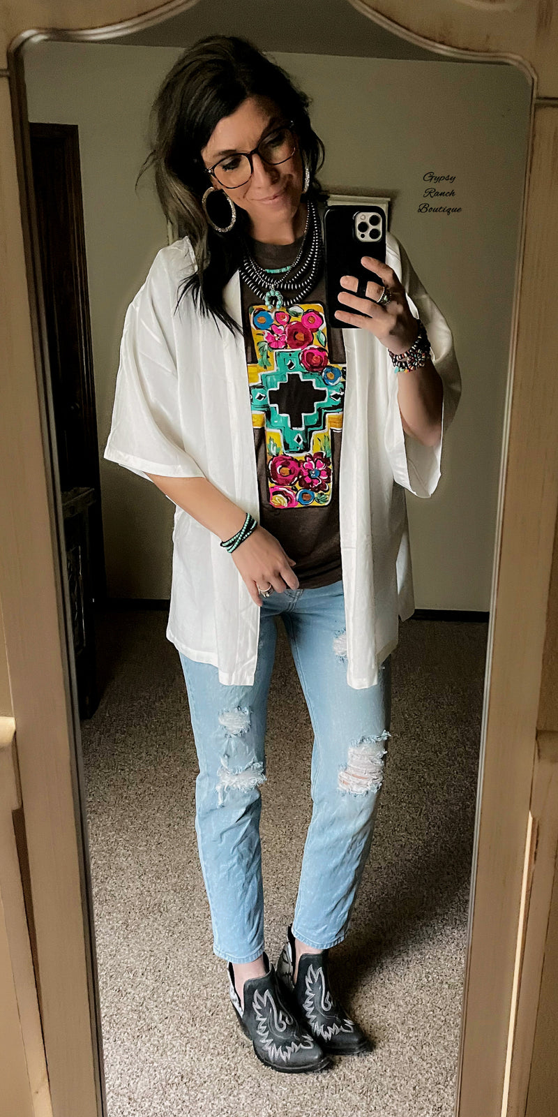 Sky Line White Linen Kimono - Also in Plus Size