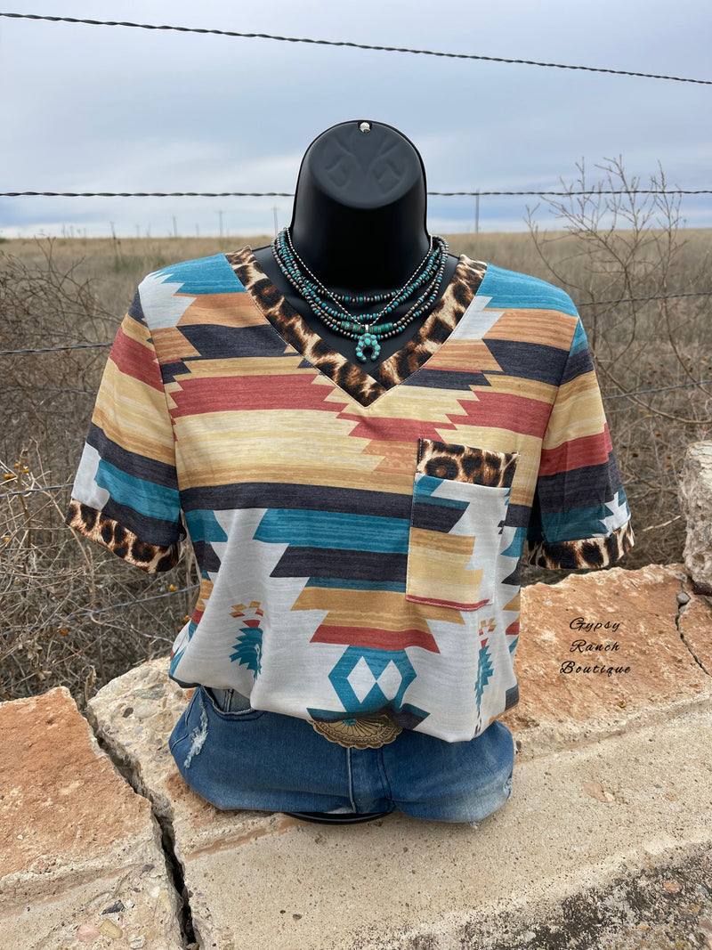 Delaney Aztec Leopard Criss Cross Top
