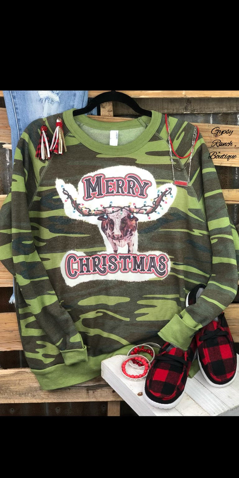 Longhorn Christmas Sweatshirt - Also in Plus Size