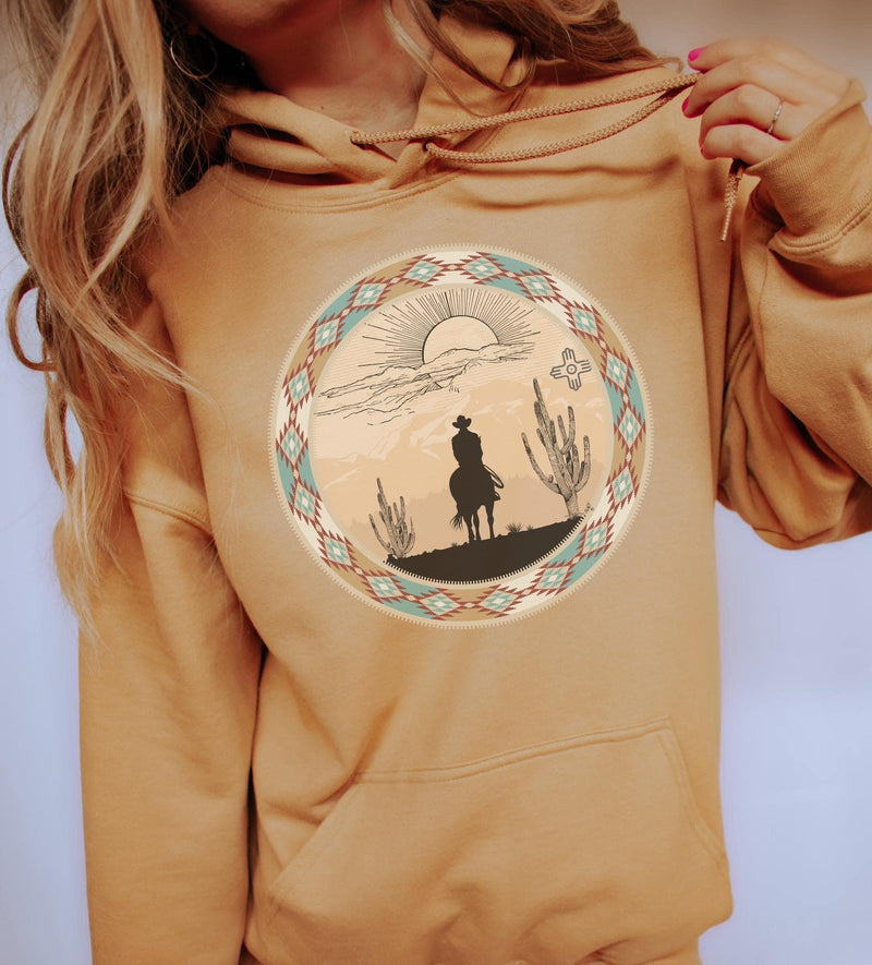 Aztec Desert Cowboy Sweatshirt Hoodie  - Also in Plus Size