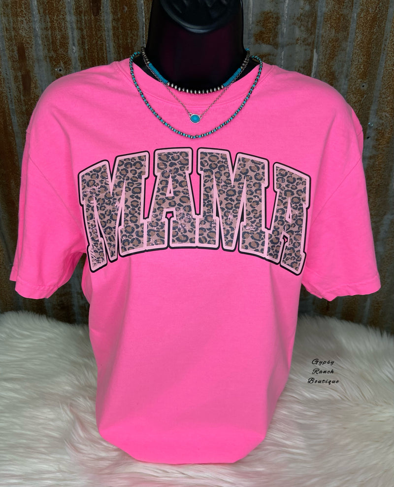 MAMA Leopard on Neon Pink Tee - Also in Plus Size
