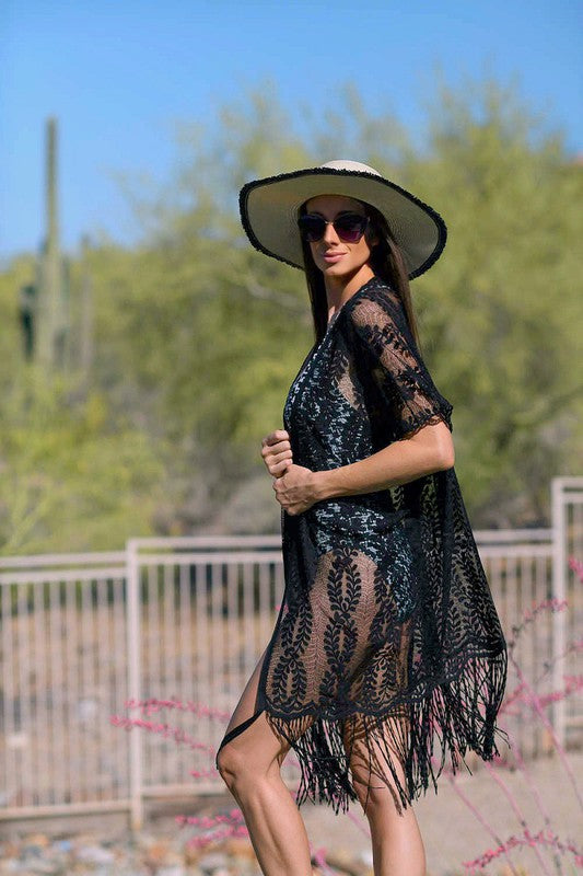Sutton Black Coverup Kimono - Also in Plus Size