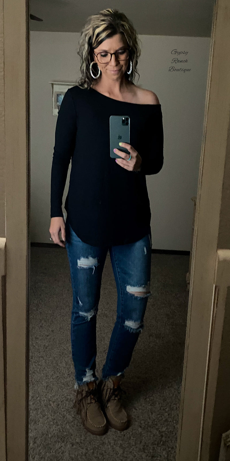 Black Off Shoulder Top - Also in Plus Size