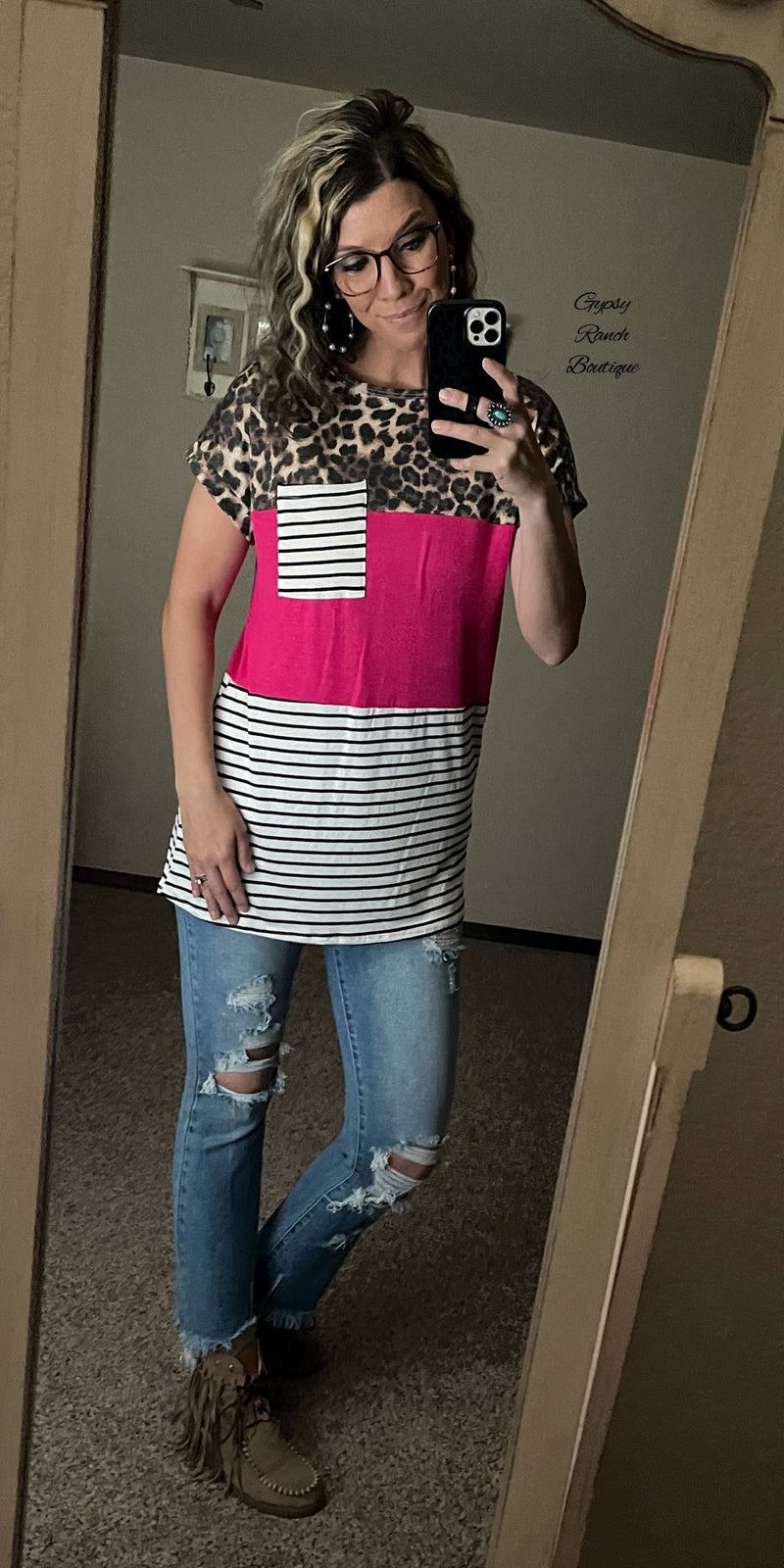 Windham Leopard Stripe Top - Also in Plus Size