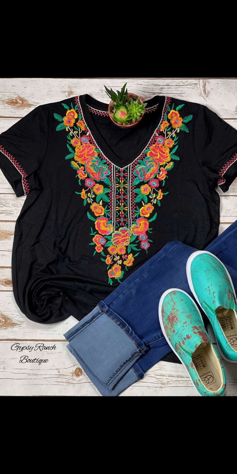 Bria Black Embroidered Top