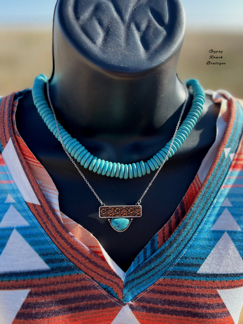 The Cadillac Ranch Leather Turquoise Bar Necklace